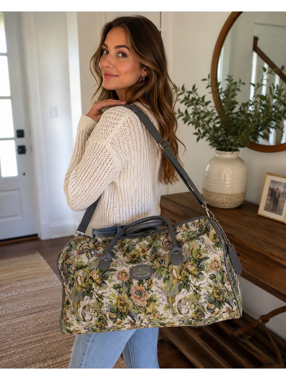 Jordache Floral Tapestry Weekender Duffel Bag Carry On Overnight Travel Bag 22"